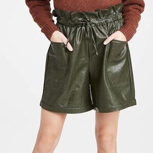 KENDALL + KYLIE Vegan Leather Paperbag Shorts - Dark Olive